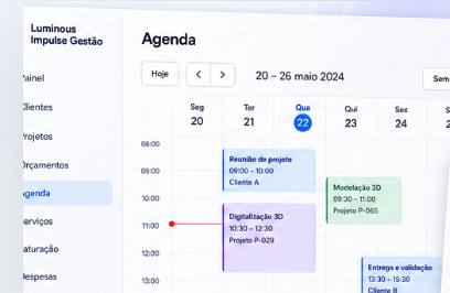 Detalhe da agenda no Luminous Impulse Gestão