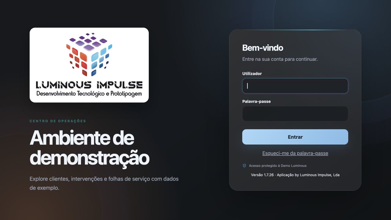 Actual screenshot of the Luminous Gestão login screen